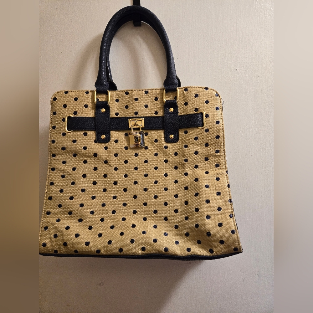 Hattie Satchel Women Carry Purse Bag Handbag Polka Dot Gold Blue Tan